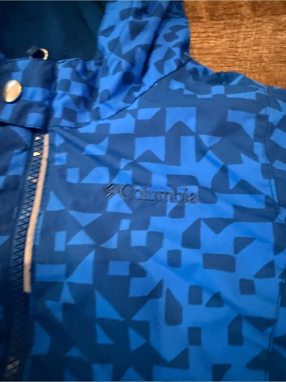 Columbia Toddler Boys 3T Blue Geometric Hooded Puffer Winter Jacket Outgrown